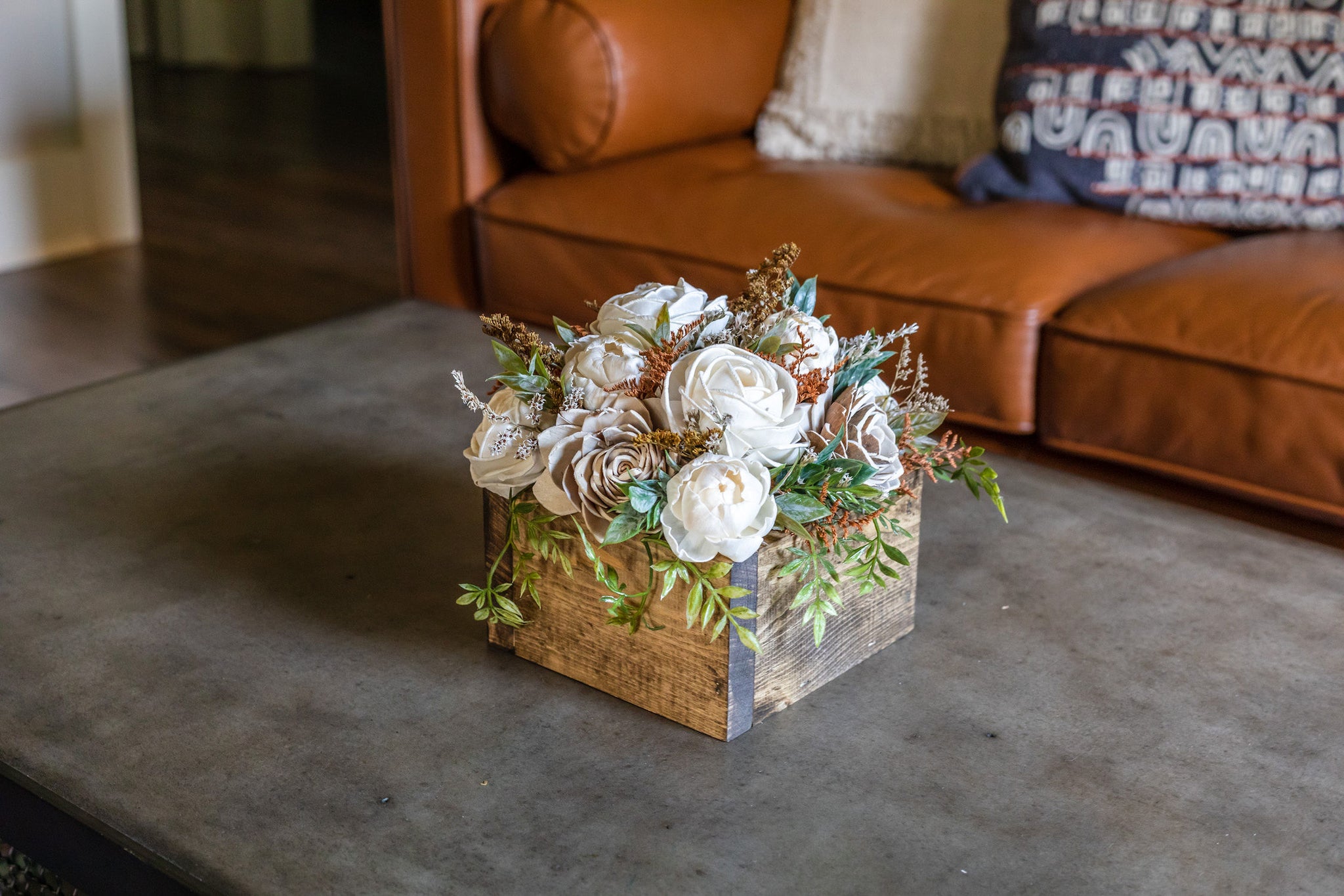 Wood Box Centerpieces Wedding Table Centerpiece White Peach Rustic